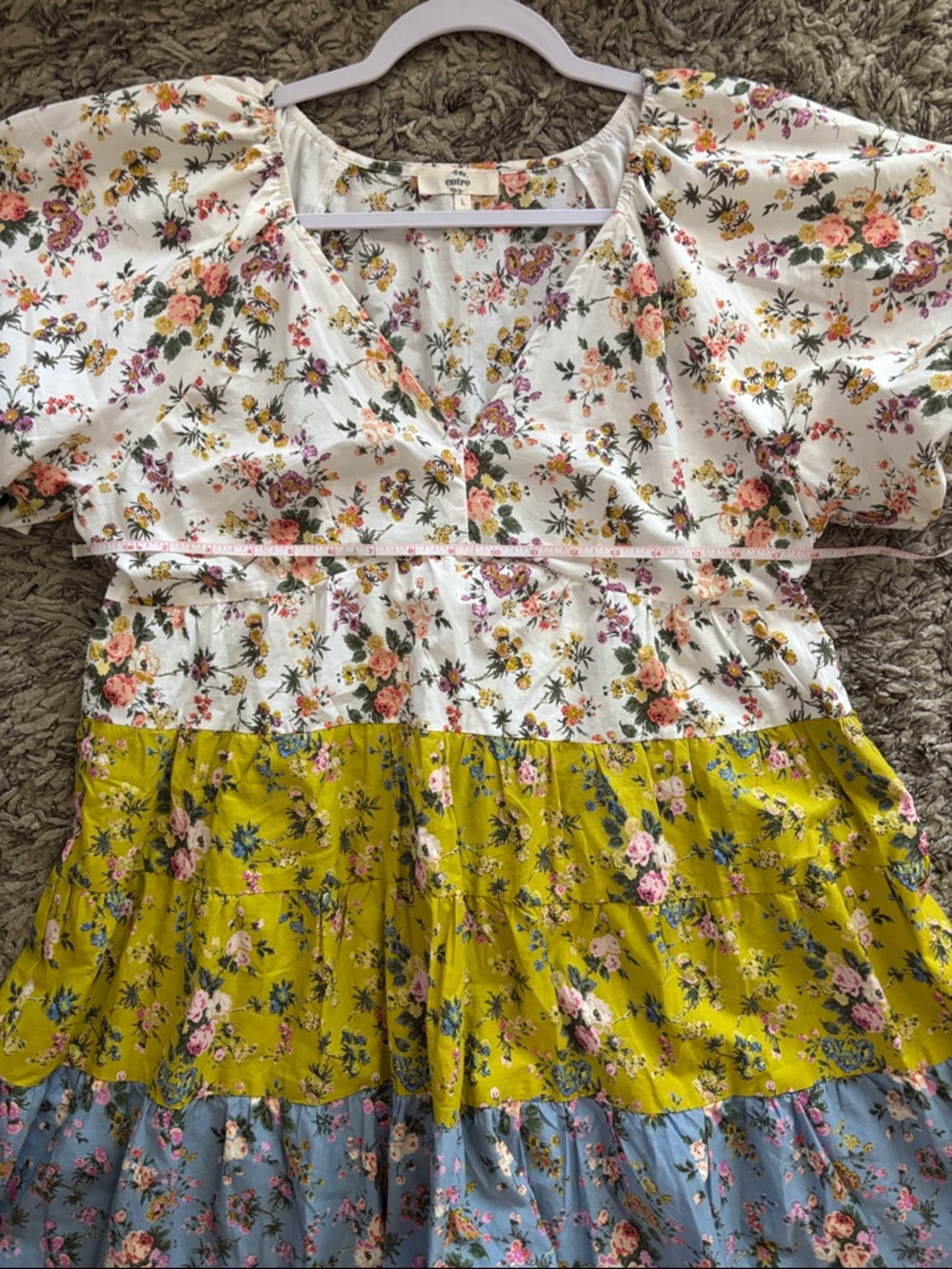 entro Floral Tiered Mini Dress in White, Olive, and Blue - Picture 10 of 11